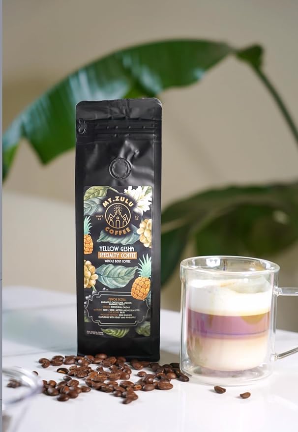 Mt. Zulu Yellow Gesha/Geisha Coffee – Pineapple Fermentation, Semi-Washed, Single Origin Colombian Specialty Beans, Medium Roast, Exotic Flavor Profile, Whole Bean, 8.8 oz Bag