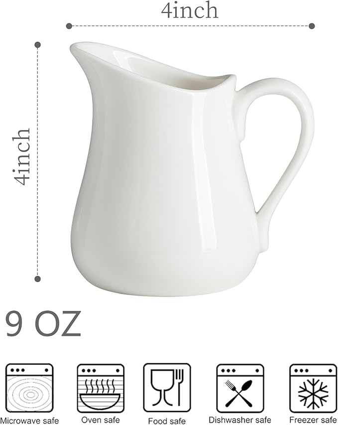 LYEOBOH 9 OZ Creamer Pitcher, Small White Creamer Pitcher for Coffee, Milk, Modern Kitchen Accessory - Ceramic