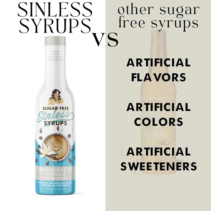 Miss Mary’s Sinless Syrups Classic Collection - Sugar Free Coffee Syrup, No Sugar, Keto Friendly, Plant Based, Natural Ingredients, No Artificial Sweetener, Madagascar Vanilla, Caramel, Mocha, 3 Pack