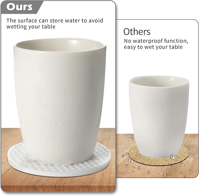 Silicone Coaster Set of 12 with Holder, Drinks Coasters, Beer & Coffee, Suitable for All Cups, Hot or Cold, Anti-Slip, Non-Stick, Anti-Overflow Tabletop Protection and Decor (12 Pcs, White)