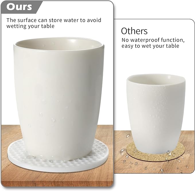 Silicone Coasters Set of 8 with Holder, Drinks Coasters, Beer & Coffee, Suitable for All Cups, Hot or Cold, Anti-Slip, Non-Stick, Anti-Overflow Tabletop Protection and Decor (8 Pcs, White)