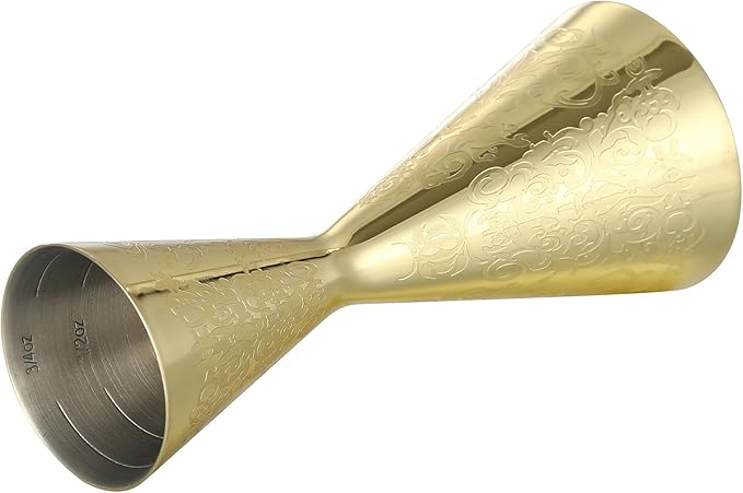 Double Cocktail Jigger Slim Style Measuring Jigger with Etched Pattern (Gold Plated Spirit)