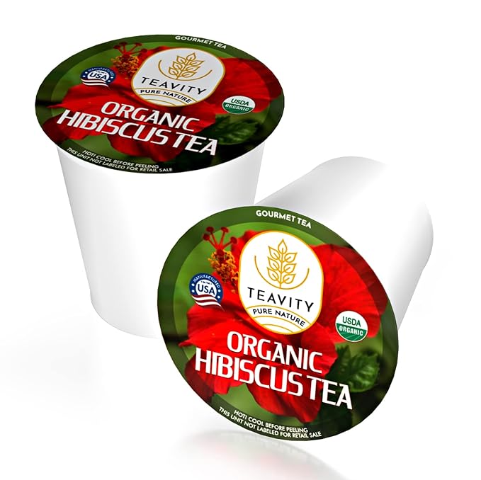 Organic Hibiscus Sabdariffa Tea Organic Naturally Decaf Tea Pods for Keurig by Teavity (12 Tea Pods)