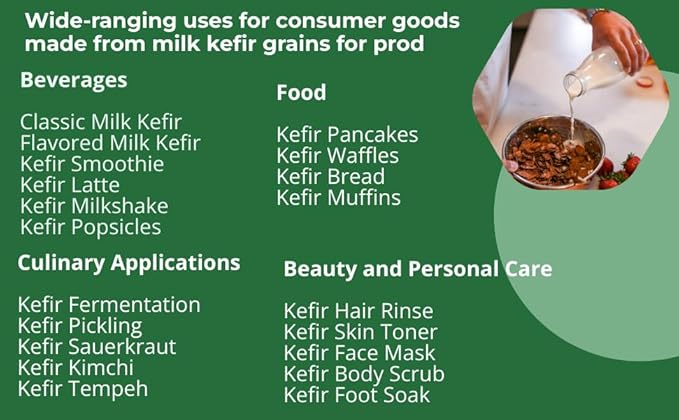 Original Live Milk Kefir Grains Starter Kit for Almond, Whole or Coconut Milk with Active Probiotic Cultures, Jar, Fermentation Lid, Spoon, Thermometer & Strainer by The Spirit Of The Forest