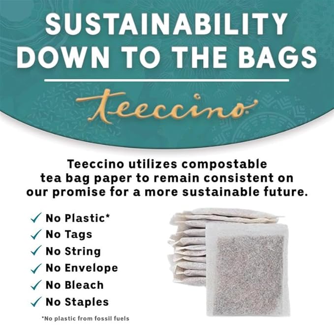 Teeccino Hazelnut Roasted Herbal Tea - Caffeine Free, Prebiotic, 3x More Herbs - 50 Tagless Eco-Friendly Tea Bags
