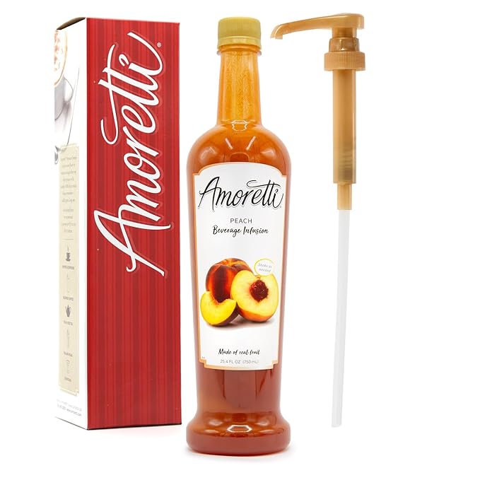 Amoretti - Peach Beverage Infusion, 94 Servings Per Bottle (750 ml) - Drink Mix & Water Enhancer with Pump for Flavoring Cocktails, Waters, Teas, and other Beverages, Preservative Free