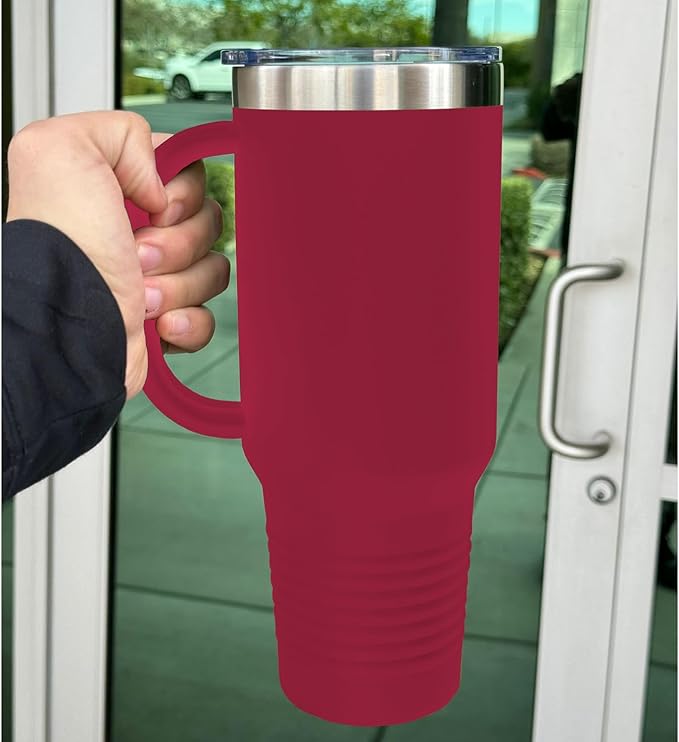 LaserGram 40oz Vacuum Insulated Travel Mug with Handle, Sushi, Personalized Engraving Included (Maroon)