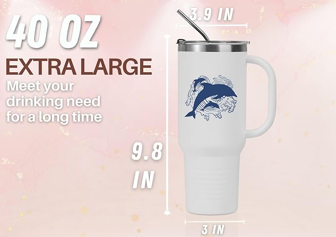 Onebttl Dolphin Gifts for Women, 40 oz Insulated Stainless Steel Wine Tumbler with Lid and Straw, Dolphin Gifts For Christmas