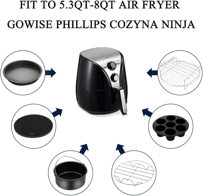 SIK Air Fryer Accessories, 13PCS for Ninja COSORI Power XL 5.3QT - 8QT Air Fryer with 9 Inch Cake Barrel