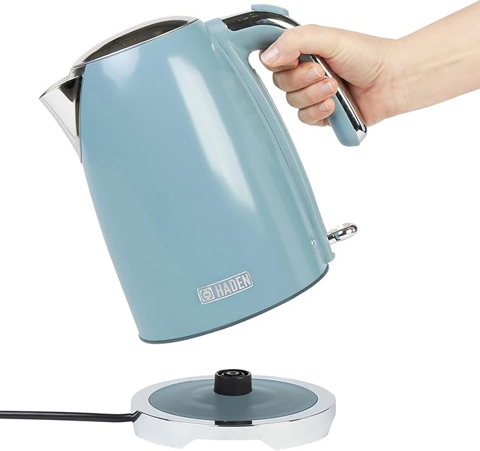 Haden Brighton Electric Kettle, Cordless 1.7 Liter Hot Water Boiler with Chrome Accents, Retro Style, and Auto Shut Off, Sky Blue