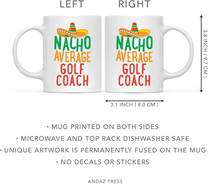 Andaz Press Funny Quirky 11oz. Ceramic Coffee Tea Mug, Nacho Average Golf Coach, 1-Pack, Spanish Themed Birthday Christmas Ideas for Coworker Him Her, Includes Gift Box