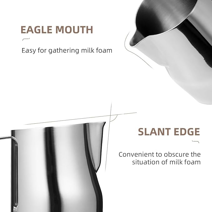MHW-3BOMBER Milk Frothing Pitcher 450ml/15.2oz Milk Frother Cup Espresso Steaming Pitcher Stainless Steel Milk Frother Cup Barista Latte Art Round Spout Milk Jug P6001S-OS
