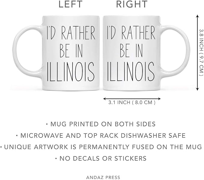 Andaz Press U.S. State 11oz. Coffee Mug Gift, I'd Rather Be in Illinois, 1-Pack, Long Distance College Going Away Study Abroad Birthday Christmas Gifts