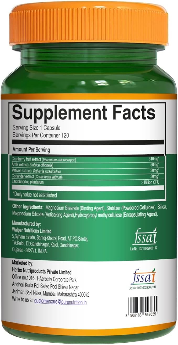 Pure Nutrition Cranberry Extract with Amla & Probiotics |120 Caps | Cranberry Extract Supports Healthy Urinary Tract Function* | Non GMO