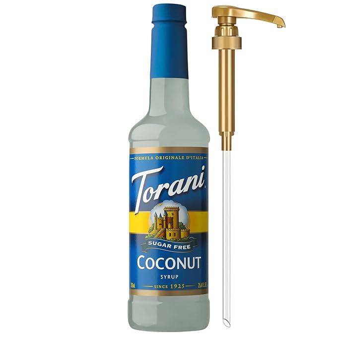 Torani Sugar Free Coffee Syrup, Coconut Flavored Syrup for Drinks, Zero Calorie, Pump Included, 25.4 Fl Oz