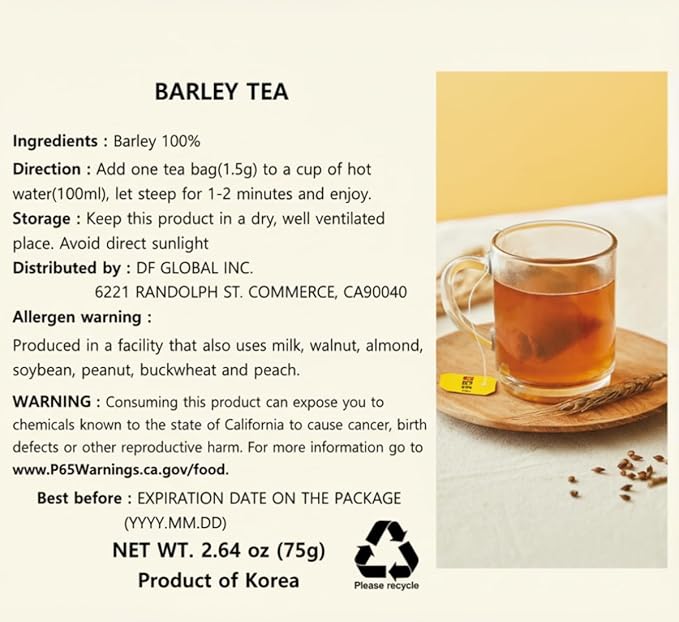 Damtuh Korean Barley Tea – Roasted Boricha Mugicha, Nutty Herbal Tea, Caffeine-Free, 100 Tea Bags (1.5g each)