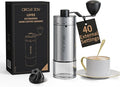 CIRCLE JOY Portable Manual Coffee Grinder with Ceramic Conical Burr and 40 External Adjustable Settings, Stainless Steel Hand Coffee Grinder for Camping, Travel and Espresso, Silver