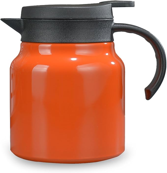 27 oz Single Stainless Steel Thermal Coffee Carafe, Double Wall Vacuum Insulated Creamer Container, Beverage Dispenser for Milk and Hot Chocolate, Tea Pot. (Orange)