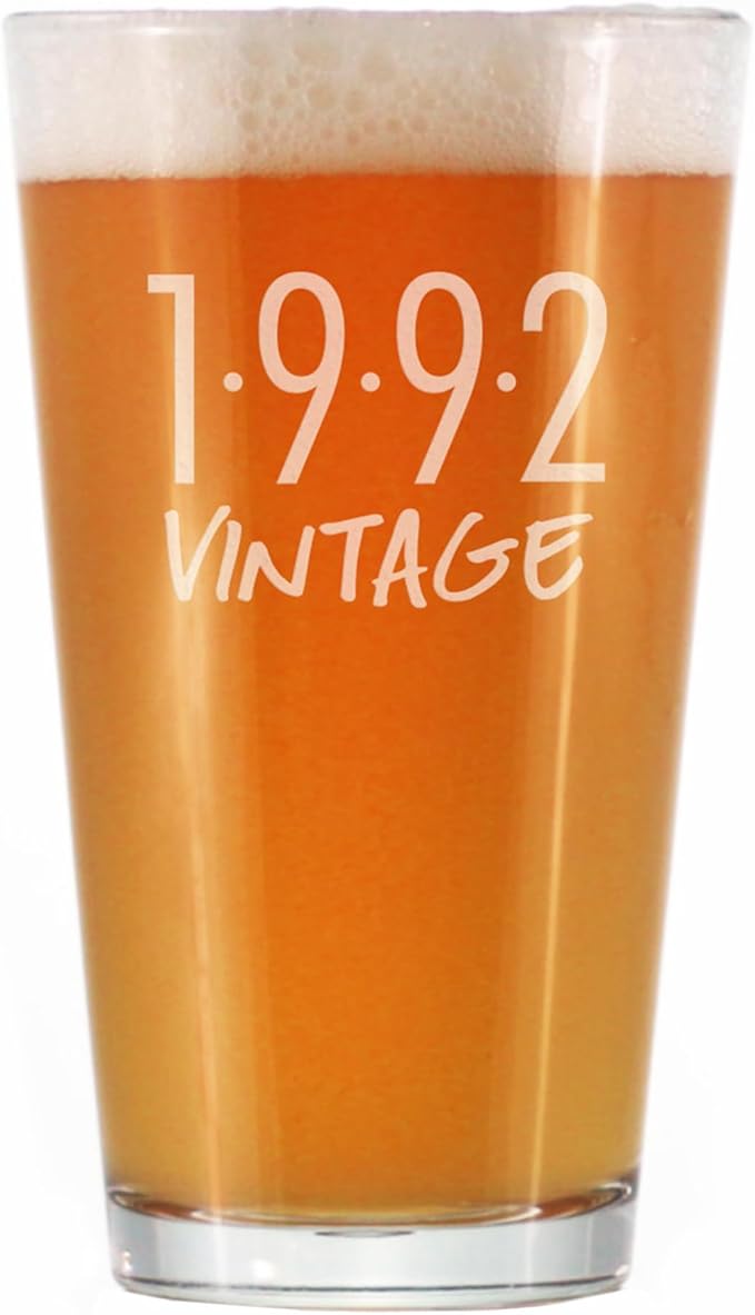 Vintage 1992 Pint Glass for Beer - 33rd Birthday Gifts for Men or Women Turning 33 - Fun Bday Party Decor - 16 oz