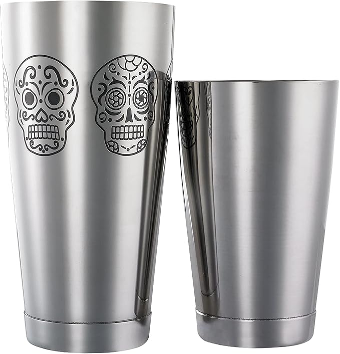 Barfly Skull Cocktail Shaker Tin Set (18 oz and 28 oz),Stainless Steel, Skull,M37009SKU
