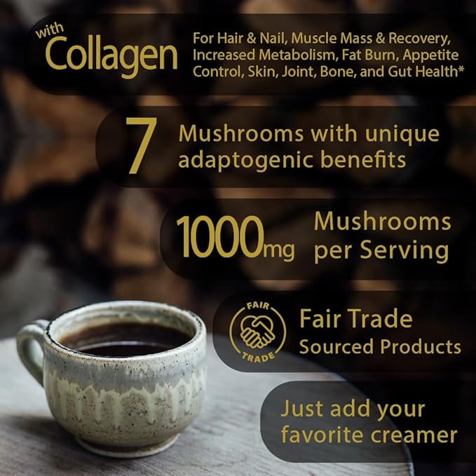 Instant Mushroom Coffee - Organic Mushrooms, 270g, 30 Servings, Next Level Boost's Healthy Everyday Brew Coffee Alternative Mushroom Drink w/ Collagen, Lions Mane, Turkey Tail Coffee Mushroom Alternative
