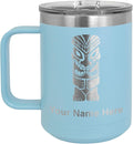 LaserGram 15oz Vacuum Insulated Coffee Mug, Tiki Statue, Personalized Engraving Included (Light Blue)
