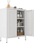 Metal Bathroom Cabinet, Small Floor Storage Cabinet, Freestanding Sideboard with 2 Adjustable Shelves for Living Room, Dinging Room (White, 31.5" H-2 Doors)