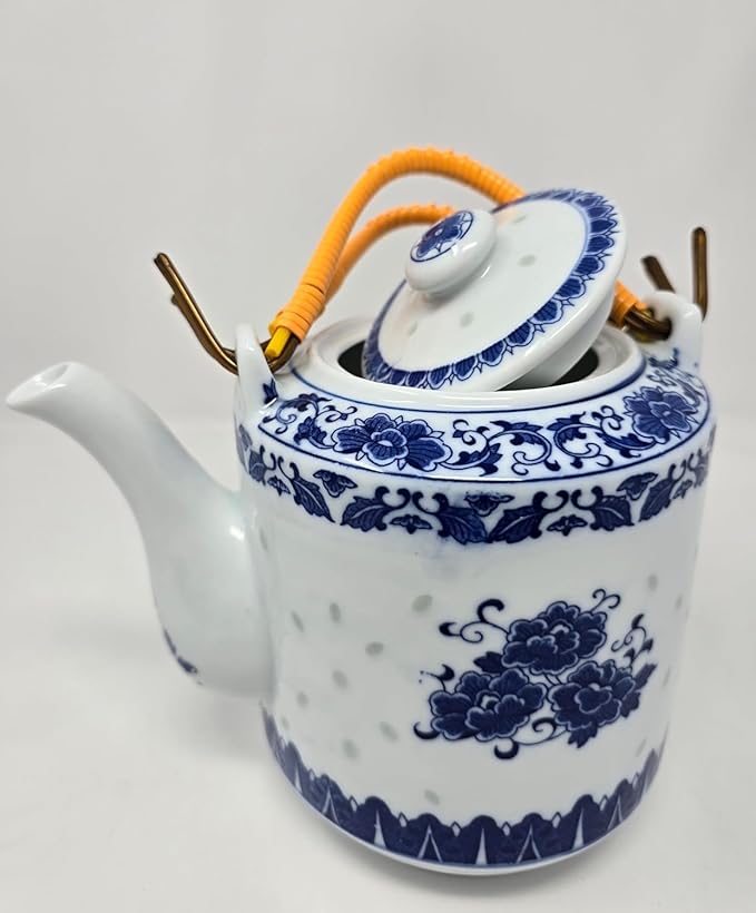 Large Teapot Blue and White Porcelain Tea Pot 6 Cup Store 64 Ounce China, Coffee Pot (64)