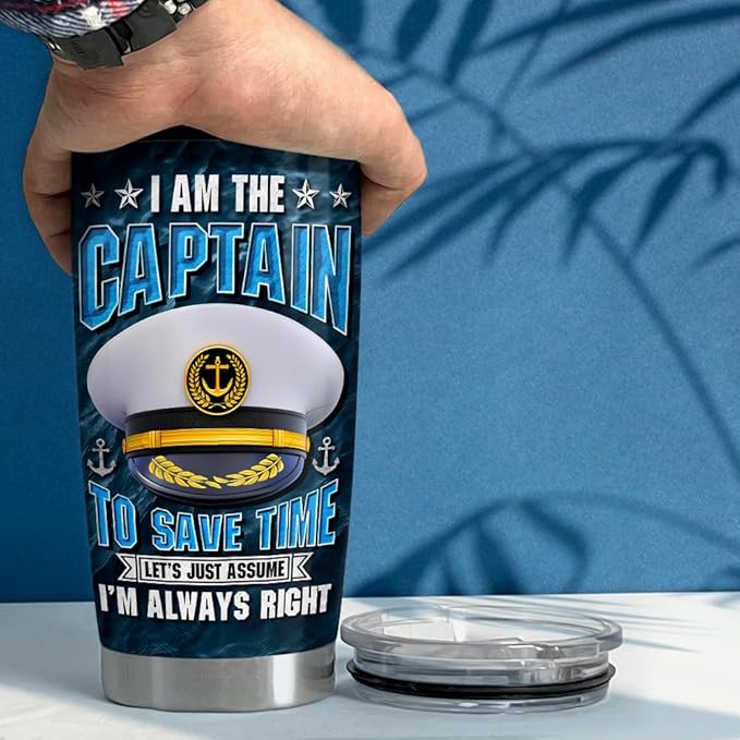 SANDJEST Captain Tumbler 20oz Boat Captain Gifts for Men Boater Boats Owners Stainless Steel Insulated Tumblers Coffee Travel Mug Cup Boaters Boating Gift
