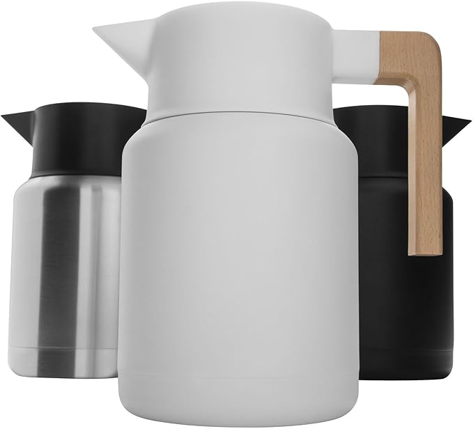 Hastings Collective Thermal Coffee Carafe 50 Oz - Large Stainless Steel Insulated Carafe - 1.5 Liter Double Walled Vacuum Thermos Coffee and Beverage Dispenser with Tea Infuser and Strainer (White)