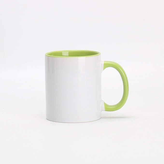 11oz White Ceramic Sublimation Coffee Mug With Green Colors Inside and Handle, （36， Green