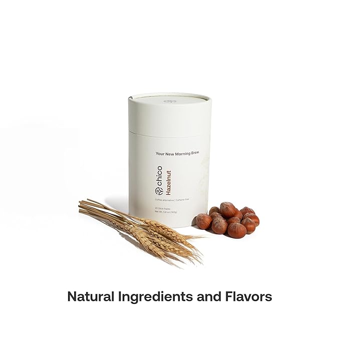 Chico Caffeine-Free Hazelnut Chicory Coffee Substitute | Low Acid, High Fiber, Instant Stick Packs | Plant-Based, Vegan, Natural | 20 Servings