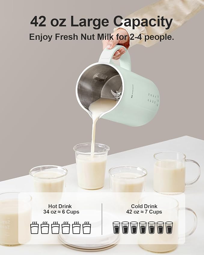 MOKKOM 9 in 1 Nut Milk Maker, 42oz Automatic Almond Milk Machine for Homemade Plant-Based Milk, Oats, Soy, Dairy Free Beverages, Soy Milk Maker with Delay Start/Keep Warm/Self-Cleaning/Boiling, Green