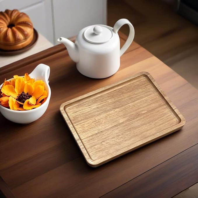 Wood Tray for Coffee Tea Extra Large Wooden Serving Tray for Food Fruit Snack Decorative Serving Platter, 17.7x13.8 Inches, Light Color