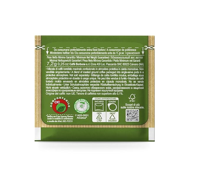 Caffè Borbone Espresso Paper Pods, Green Blend, Decaffeinated, Medium Roast ESE Pods, Authentic Italian Espresso - 50 Count