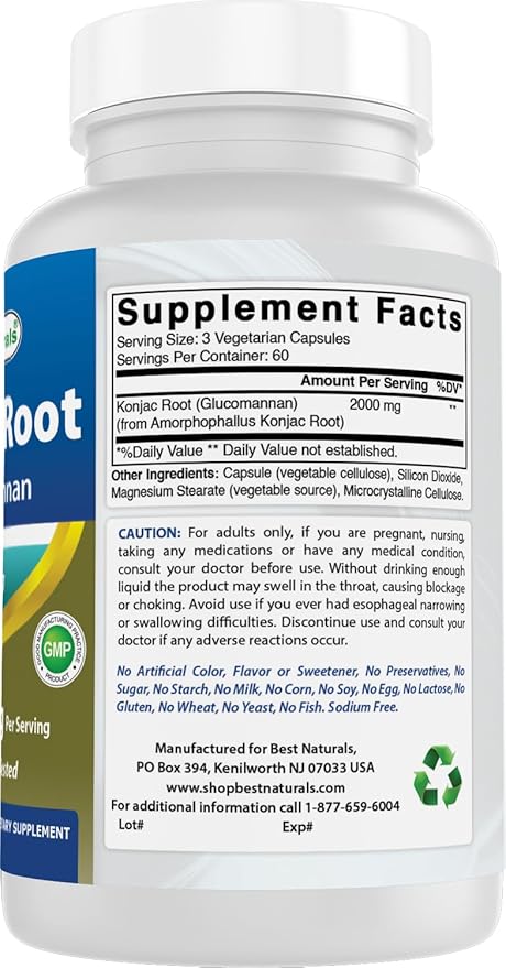 Best Naturals 2 Pack Konjac Glucomannan Root 2000 mg per Serving - 180 Vegetarian Capsules