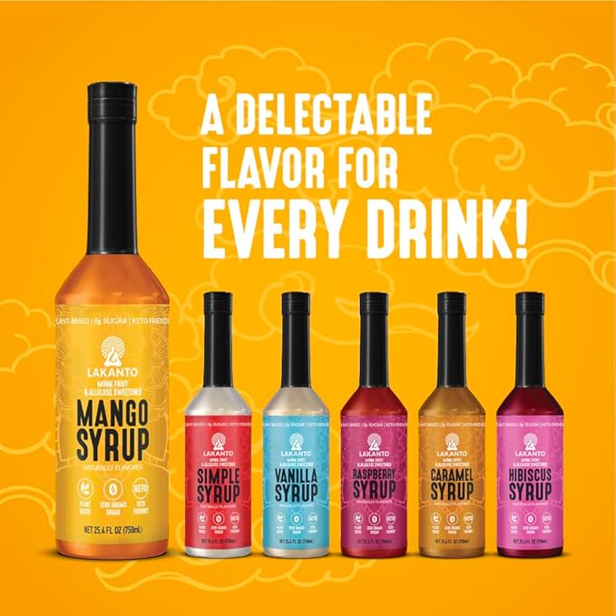 Lakanto Simple Flavoring Syrup - Monk Fruit Sweetener with Allulose, Perfect for Coffee, Tea, Cocktails, Snow Cones, Sodas, Other Drinks, Keto, Vegan (Mango - 25.4 fl oz)
