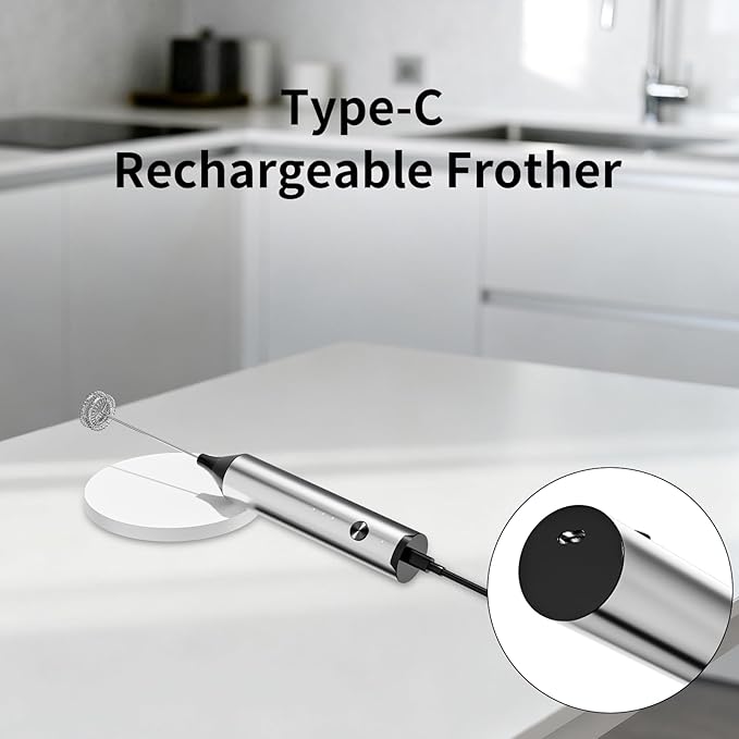Kitchen Milk Frother Handheld with Stand, 3 Speeds Adjustable Mixer Electric Handheld Frother Wand, Hand Mixer Matcha Whisk Coffee Stirrers for Matcha, Hot Chocolate, Egg - Stainless Steel