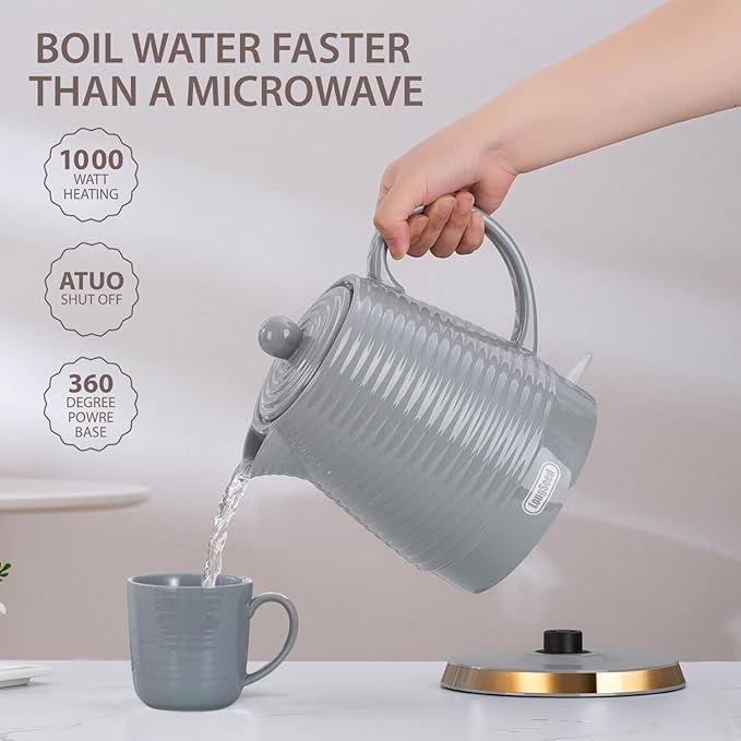 1.2 Liter Ceramic Electric Kettle Pot with Infuser & Mug, 1000W Boil Water Teapot, Fast Boiling, Boil-Dry Protection, Automatic Shut-Off, Rotatable Base
