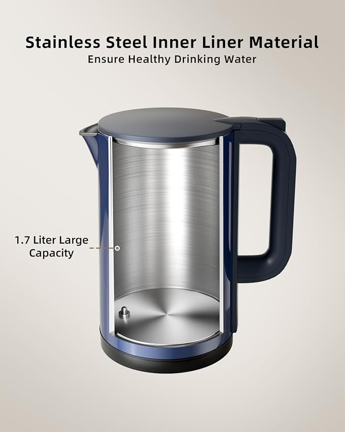 Tisania Electric Kettle with Temperature Control, Cordless Kettle 1.7L for Milk, Tea & Coffee, 5 Presets 2H Keep Warm, 304 Stainless Steel BPA-Free,Blue