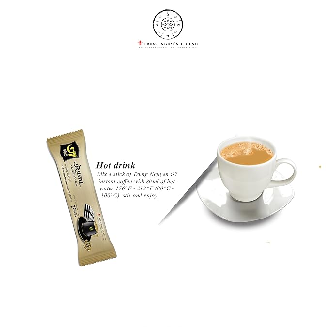 TRUNG NGUYEN G7 Gold Rumi Instant Coffee Single Served Sticks for Energy Boost (8.9oz - Box of 14 Sticks)