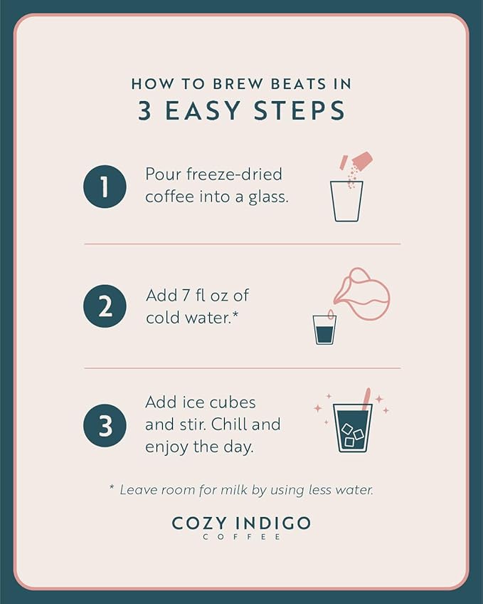 COZY INDIGO COFFEE - BEATS Cold Brew Light Medium Roast Instant Freeze Dried Specialty Coffee, 24 Capsules, 100% Arabica, Enjoy Cold or Hot, Perfect for Travel and On The Go