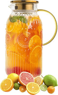 Amzcku Glass Pitcher with Lid, 68 oz/ 2 Liter Vintage Water Pitcher,Glass Water Carafe for Cold Brew, Coffee, Lemonade, Iced Tea,Beverage, Heat Resistant Water Glass Jug 1Pack