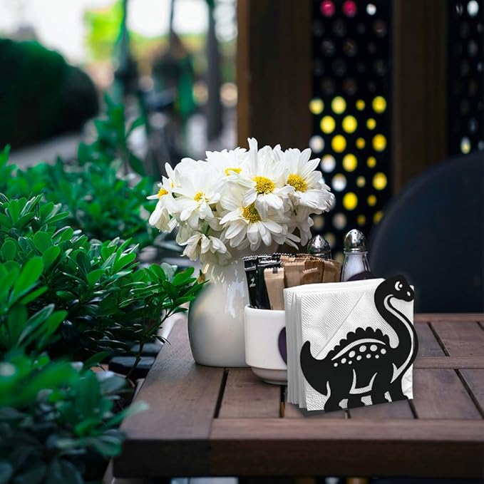Cartoon Dinosaur Decorative Black Metal Napkin Holder for Table, 4.9" x 4.7" x 1.9" Dinosaur Standing Napkin Holder for Home Kitchen Restaurant Picnic Party Coffee Bar Dining Room