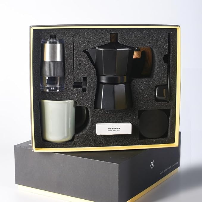 COFFEE BREWING KIT WITH POT, 6 PCS MANUAL, HAND CRANK GRINDER, MEASURING SPOON AND FILTERS, NEW IDEAS PRODUCT, GIFT SET FOR MANUAL COFFEE MAKER
