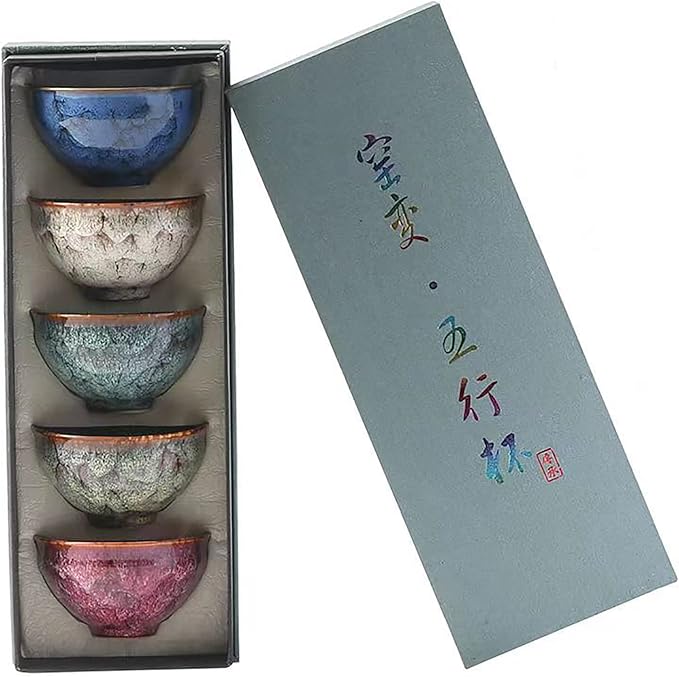 Ceramic Chinese Kung Fu Tea Set, Japanese Style Tea Cup, Yerba Mate Tea Set, 5pcs Ceramic Mate Cup Set, Tea Cup