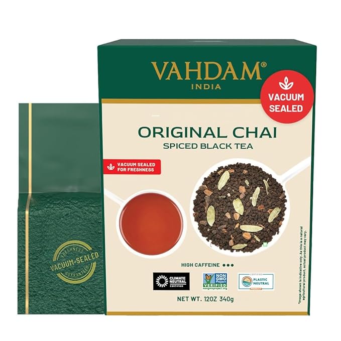 VAHDAM Masala Chai Tea - Loose Leaf 170+ Cups (340g/12oz) Blend of Black Tea with Cinnamon, Cardamom, Cloves & Black Pepper | Vacuum Sealed Pack