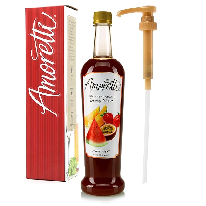 Amoretti - Southern Charm Beverage Infusion, 94 Servings Per Bottle (750 ml) - Drink Mix & Water Enhancer with Pump for Flavoring Cocktails, Waters, Teas, and other Beverages, Preservative Free