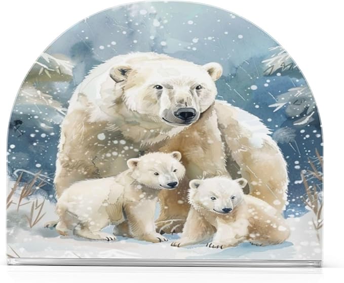 Christmas Polar Bear Napkin Holder for Table Paper Cocktail Napkin Holders for Kitchen Dinning Acrylic Dinner Napkin Dispenser for Dinner Home Decor Bar 1 Pack