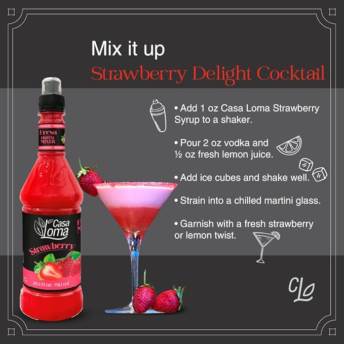 Casa Loma Premium Strawberry Syrup – 750 ml Authentic Colombian Gourmet Artisan Crafted Syrup Sauce for Beverages, Desserts, Cooking & Mixology, Made with Real Fruit, Vegan, Non-GMO, and Gluten-Free